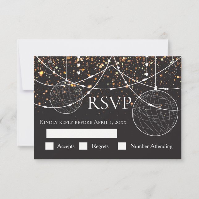 String of lights Gold confetti response card (Front)