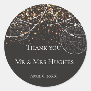 String of lights Gold confetti Thank You Classic Round Sticker