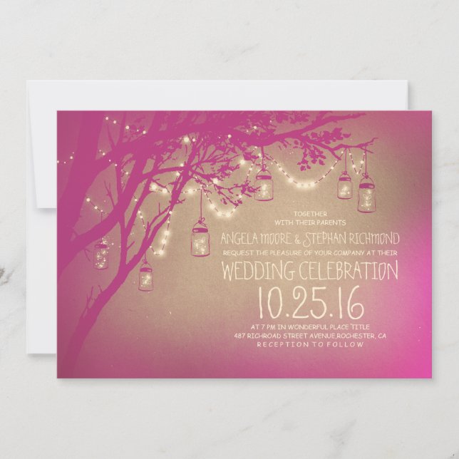 string of lights mason jars vintage wedding invitation (Front)