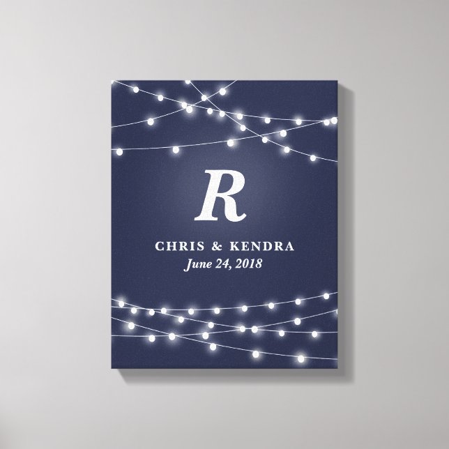 String of Lights Monogram Personalised Wedding Day Canvas Print (Front)