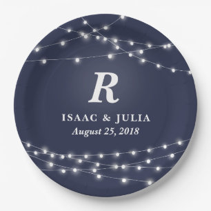String of Lights Monogram Personalised Wedding Day Paper Plate