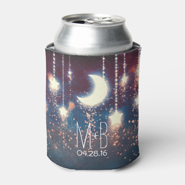 String of Lights Night Stars Moon Can Cooler (Can Front)