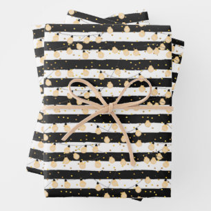 String of Lights on Black White Stripes Wrapping Paper Sheet