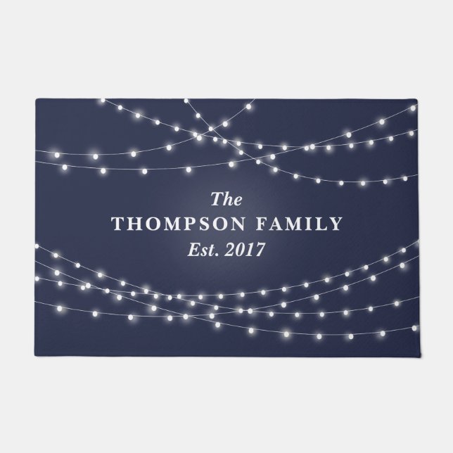 String of Lights Personalised Family Name Doormat (Front)