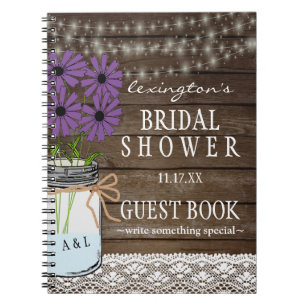 String Of Lights Rustic Bridal Shower Guestbook   Spiral Notebook