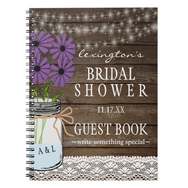 String Of Lights Rustic Bridal Shower Guestbook | Spiral Notebook (Front)