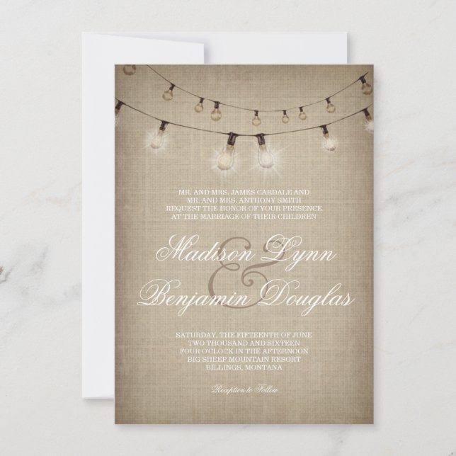 String of Lights Rustic Country Wedding Invitation (Front)
