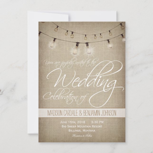 String of Lights Rustic Country Wedding Invitation (Front)