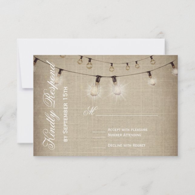 String of Lights Rustic Country Wedding RSVP Cards (Front)