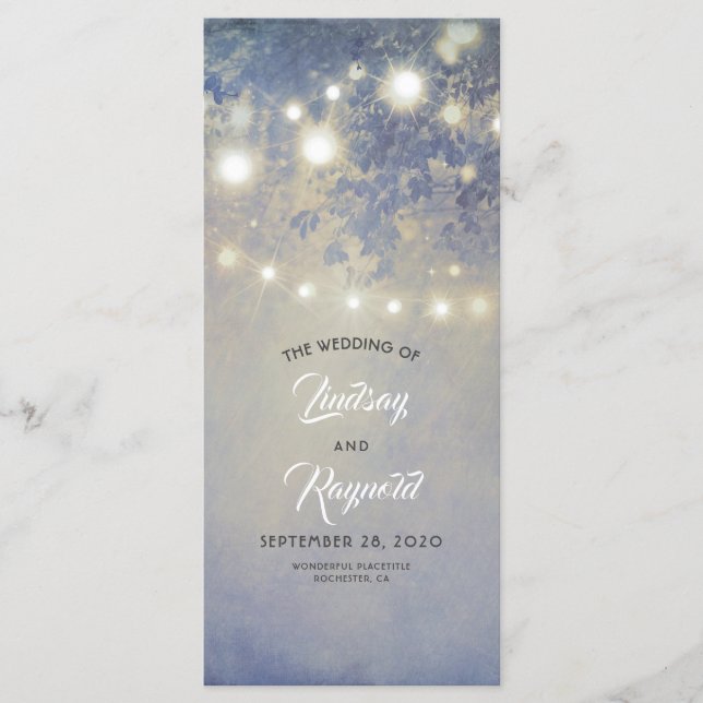 String of Lights Rustic Dusty Blue Wedding Program Programme (Front)