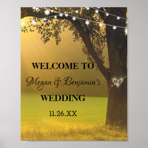 String Of Lights Rustic Fall Tree Vintage Wedding  Poster