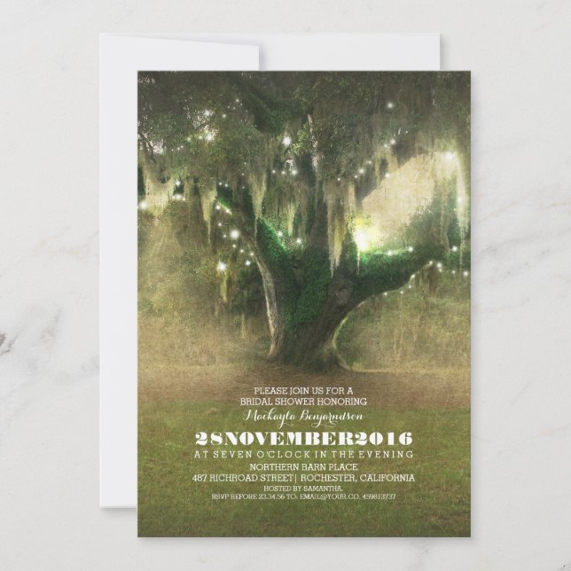 String of Lights Rustic Oak Tree Bridal Shower Invitation (Front)