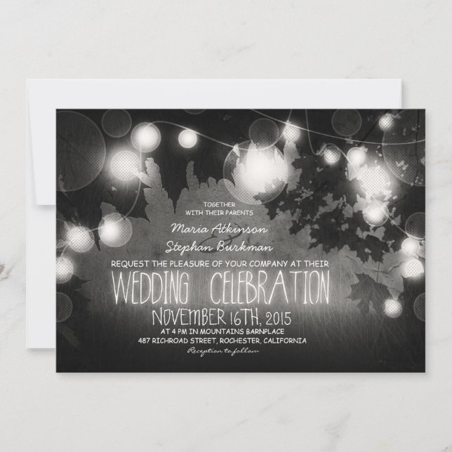 string of lights rustic wedding invitation (Front)