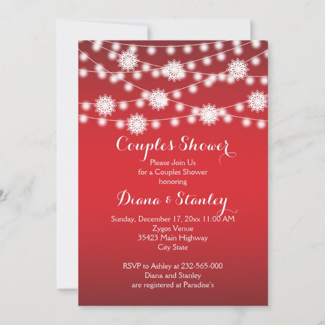 String of lights snowflakes wedding couples shower invitation (Front)