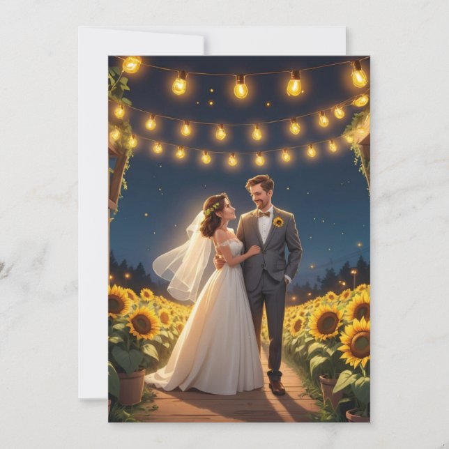 string of lights sunflower wedding invitations (Front)