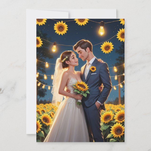 string of lights sunflower wedding invitations (Front)