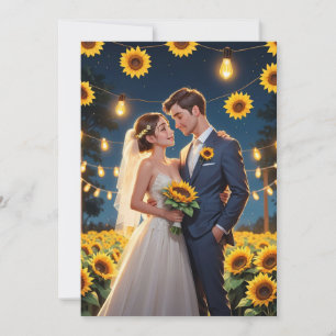 string of lights sunflower wedding invitations