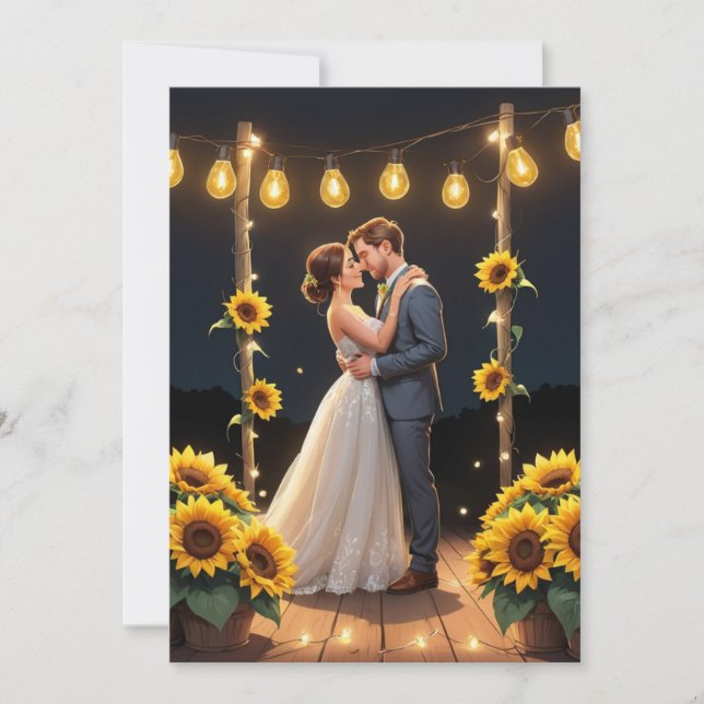 string of lights sunflower wedding invitations (Front)