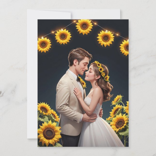 string of lights sunflower wedding invitations (Front)