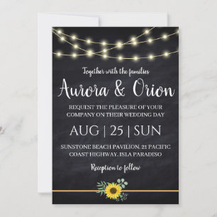 string of lights sunflower wedding invitations