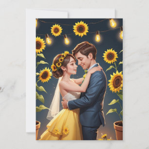 string of lights sunflower wedding invitations