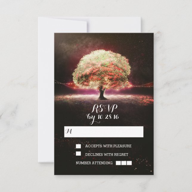 String of lights tree wedding RSVP cards (Front)