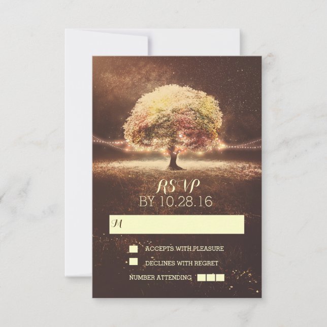 String of lights tree wedding RSVP cards (Front)