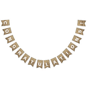 string of party lights on rustic wood bunting 