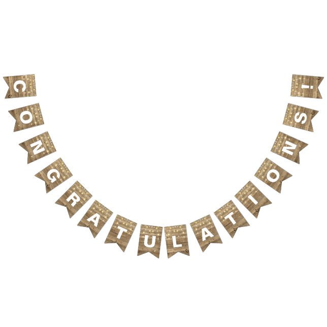 string of party lights on rustic wood bunting  (All)