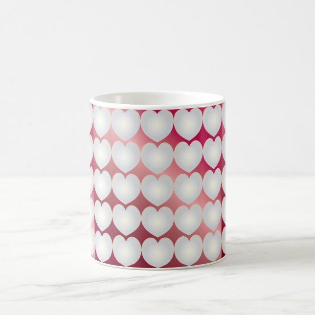 string of pearl hearts on a background of ruby coffee mug (Center)