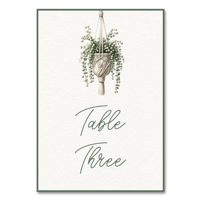 String of Pearls: Boho Chic Botanical Greenery  Table Number (Front)