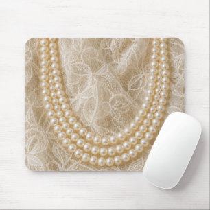 String of Pearls on Ivory Lace Mouse Pad