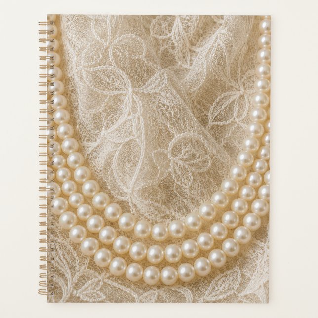 String of Pearls on Ivory Lace Planner (Front)