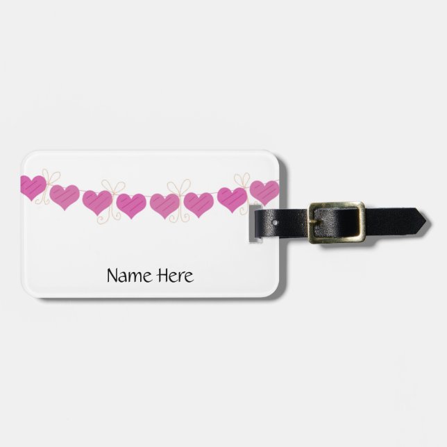 String of Pink Hearts Luggage Tag (Front Horizontal)