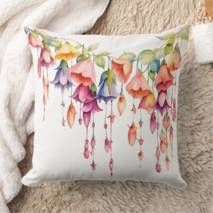 STRING OF PRETTY WATERCOLOR COLORFUL FLOWERS CUSHION