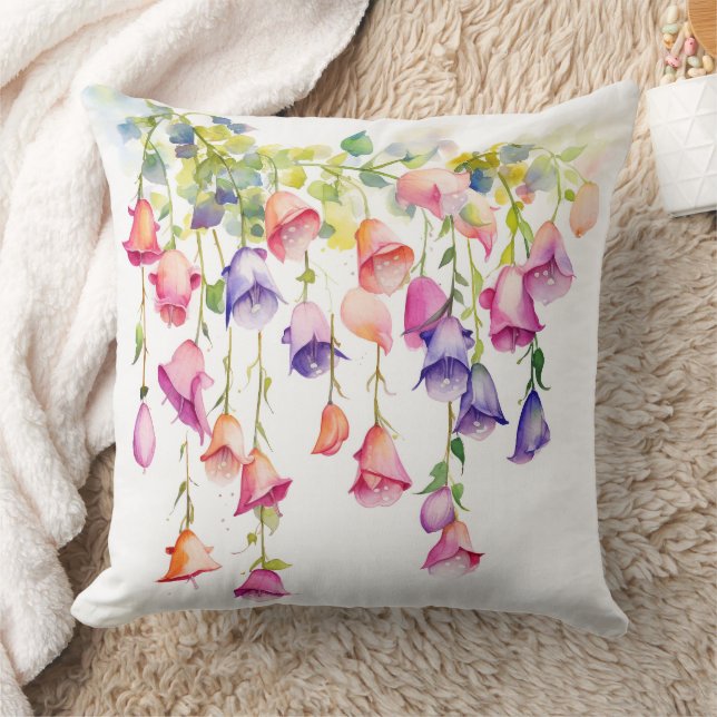 STRING OF PRETTY WATERCOLOR COLORFUL FLOWERS CUSHION (Blanket)