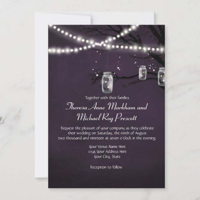 String of Twinkle Lights Rustic Outdoor Night Tree Invitation (Front)