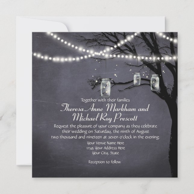 String of Twinkle Lights Rustic Outdoor Night Tree Invitation (Front)