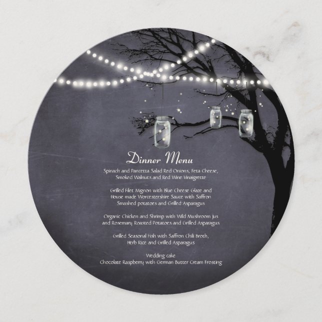 String of Twinkle Lights Rustic Outdoor Night Tree Menu (Front)