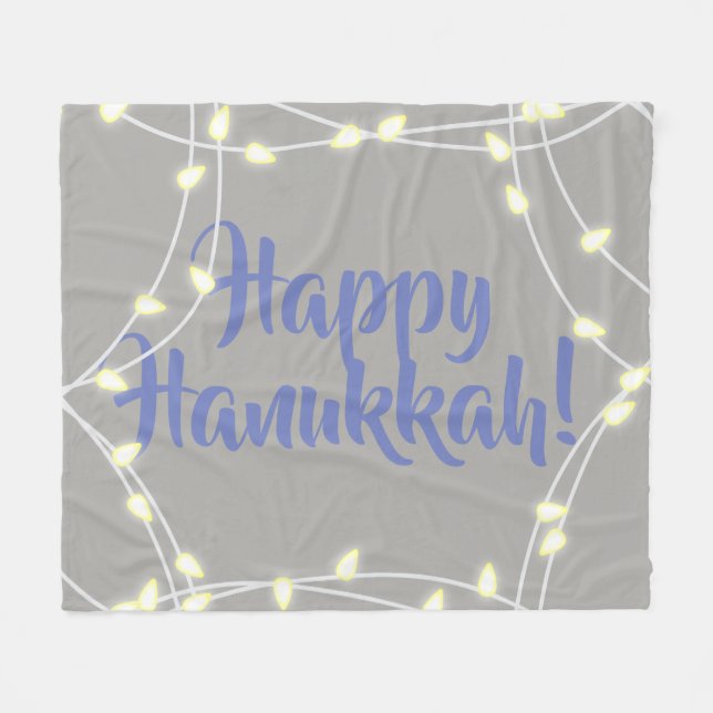 String of White Lights Hanukkah Greeting Fleece Blanket (Front (Horizontal))