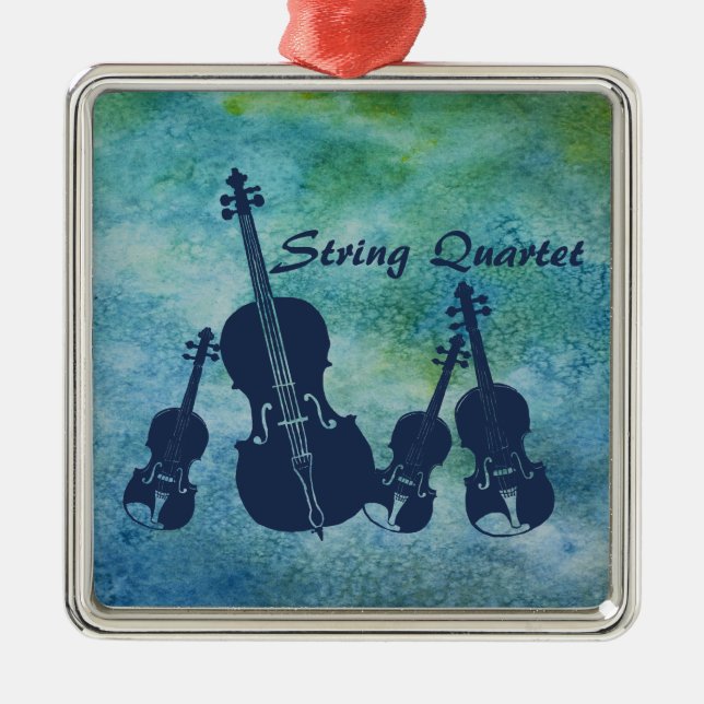 String Quartet on Blue Metal Tree Decoration (Front)