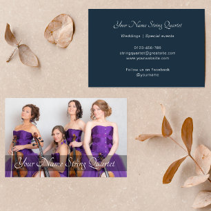 String Quartet Photo Template Musician Navy Blue Business Card