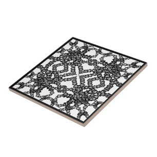 Stringed Grey Moons In Black Boxes Modern Art Tile