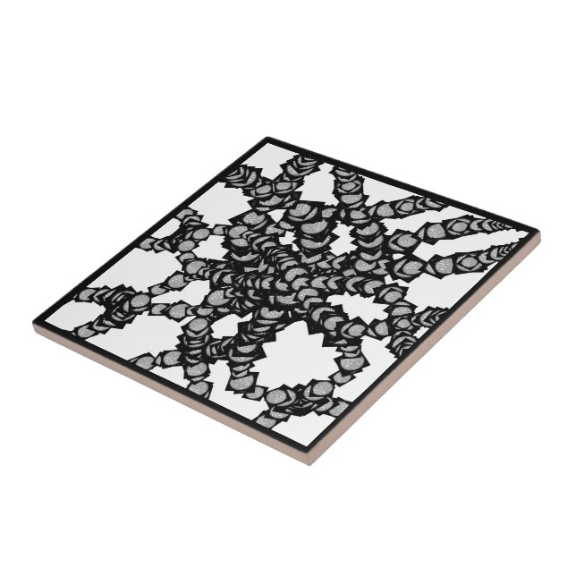 Stringed Grey Moons In Black Boxes Modern Art Tile (Side)