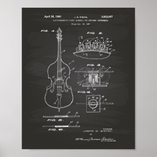 Stringed Instruments 1960 Patent Art Chalkboard Poster