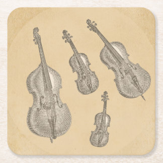 Stringed Instruments Old Line Drawings Square Paper Coaster
