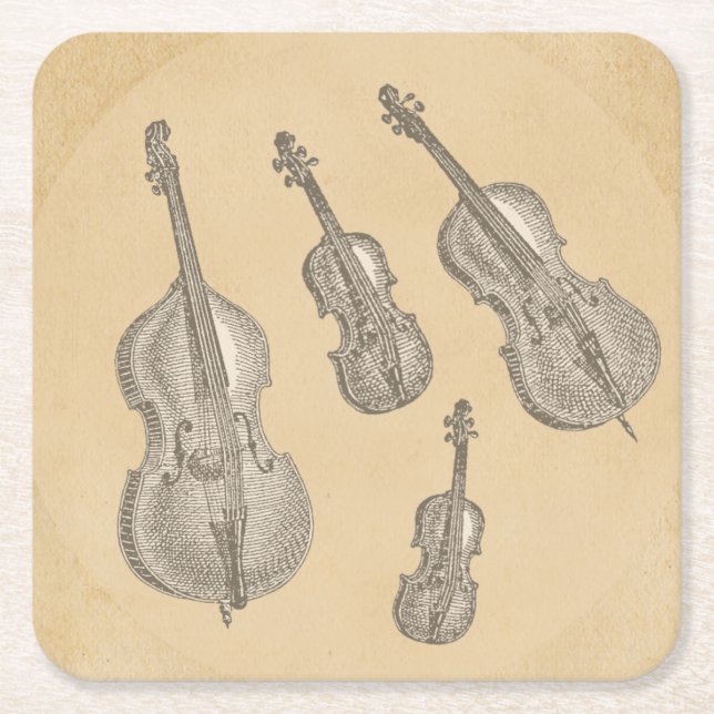 Stringed Instruments Old Line Drawings Square Paper Coaster (Front)