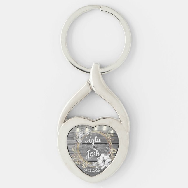 Stringed Lights Wreath Rustic Wedding   Key Ring (Front)