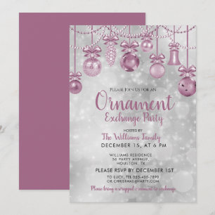 Stringed Ornaments Silver Bokeh Christmas Invitation
