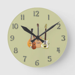 Strings-Musical Instruments/faux metal numerals Round Clock